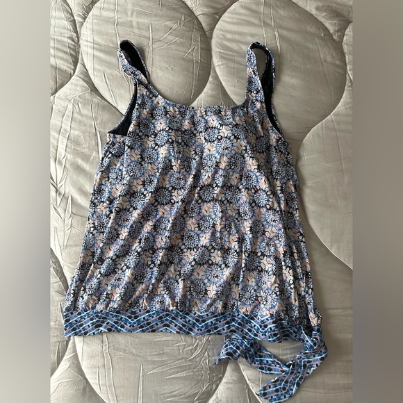 Swimsuits for All size 22 blouson style tankini top blue/pink geometric print - Picture 1 of 11